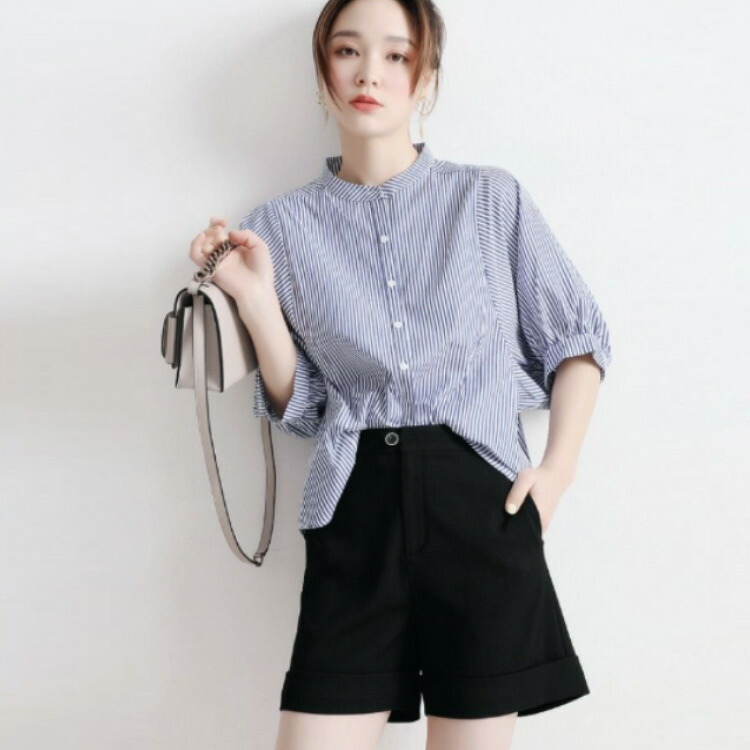 楽天市場】スタンドカラー ストライプシャツ ブラウス バンドカラー