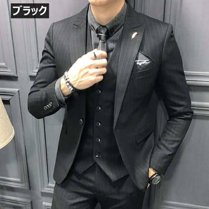 楽天市場】スリーピーススーツ メンズ スーツ ストライプ柄