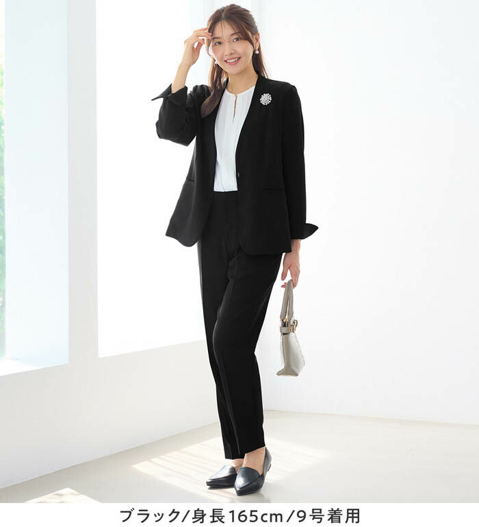 楽天市場】【2点セット】洗える多機能ノーカラージャケットスーツ