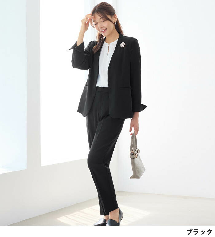 楽天市場】【2点セット】洗える多機能ノーカラージャケットスーツ