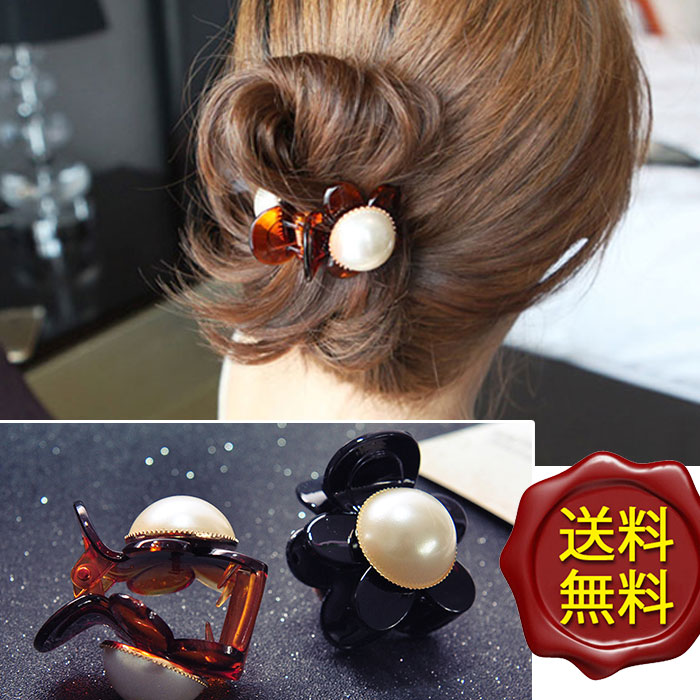楽天市場】送料無料 花 ポニーテール バンスクリップ 大粒パールのヘア
