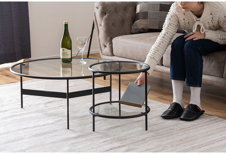 楽天市場】ラウンド ガラステーブル 直径38cm サイドテーブル 2段