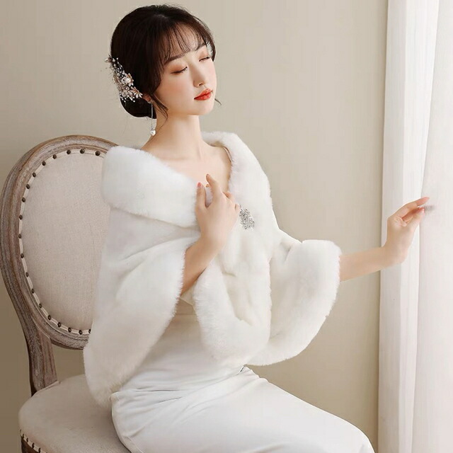 A014573毛皮風ミンクケープ ．ファーショール ファーストール ポンチョ