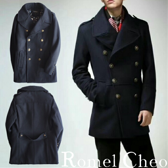楽天市場】RomelCheo ナポレオン コート メンズ カラー ピーコート p