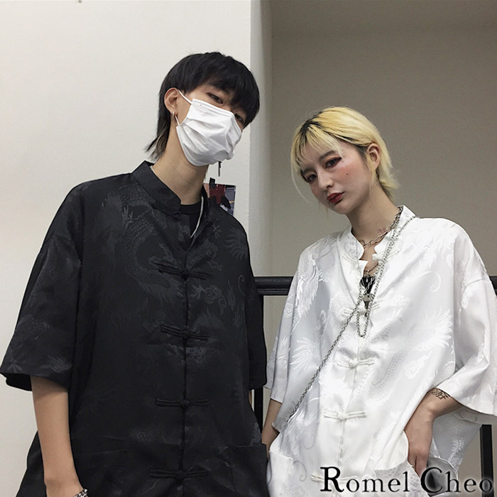 楽天市場】RomelCheo 龍柄 チャイナシャツ 漢服 メンズ カンフーシャツ