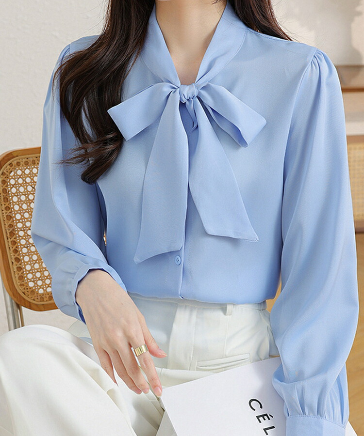楽天市場】1500円クーポン配布中□ボウタイ ブラウス リボン 長袖