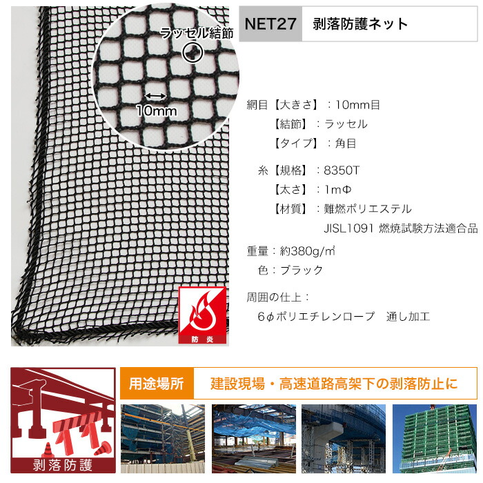 楽天市場】ネット 網 剥落防護ネット 10mm目 幅301〜400cm 丈301