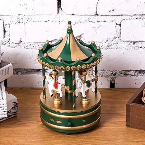 楽天市場】ヴィンテージオルゴールメリーゴーランド グリーン木製