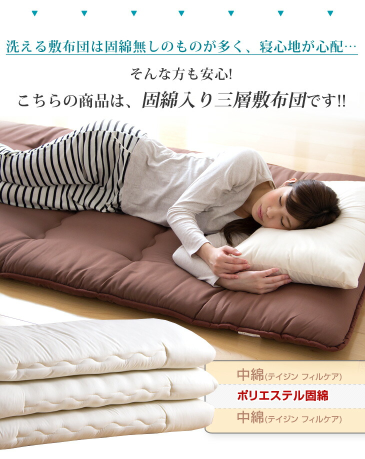 楽天市場】日本製 抗菌 防臭 洗える 6つ折り 三層敷布団 固綿入り 軽量
