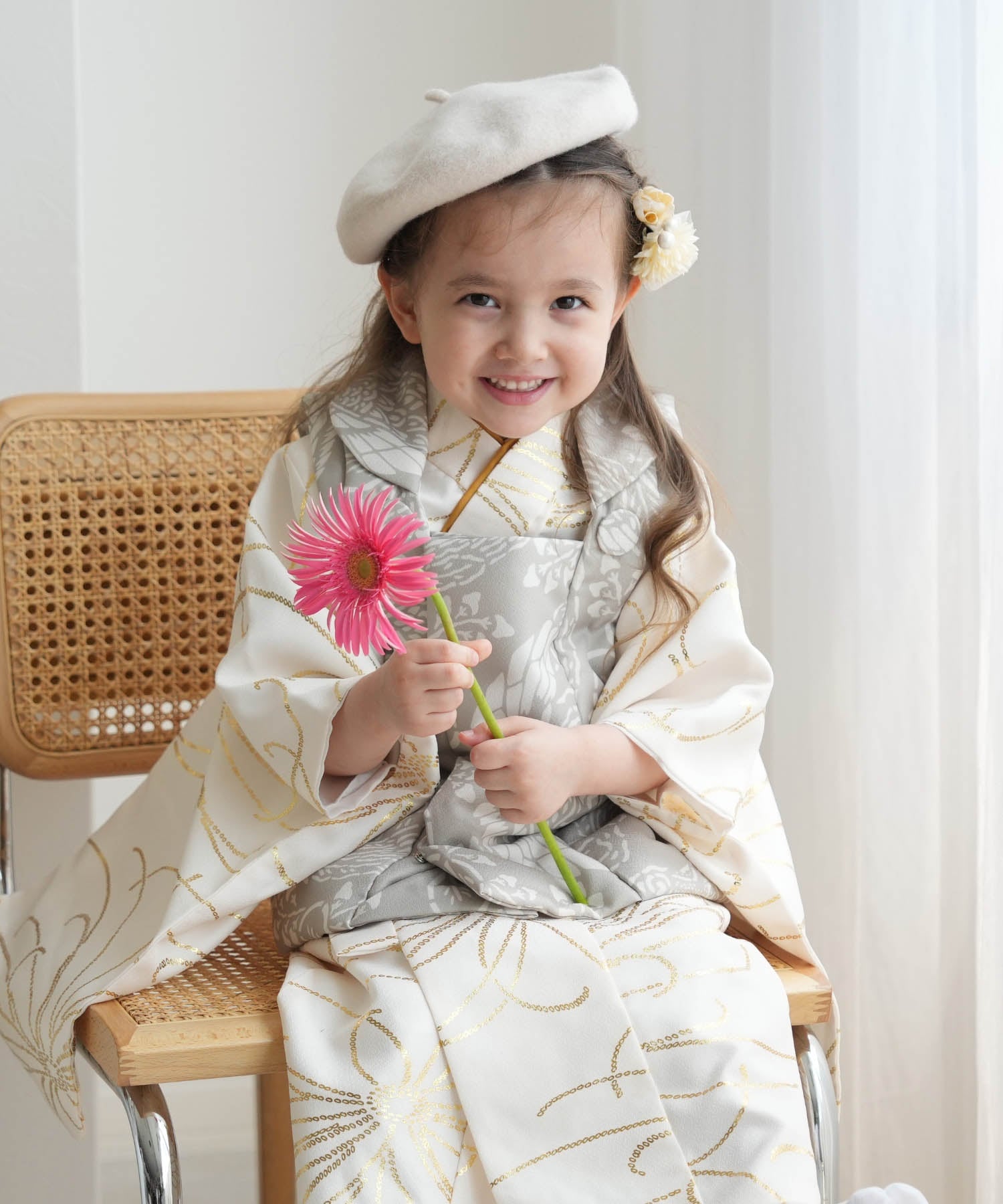 専用☆アンティーククリーム色の着物と帯のセット☆2歳から3歳 専用