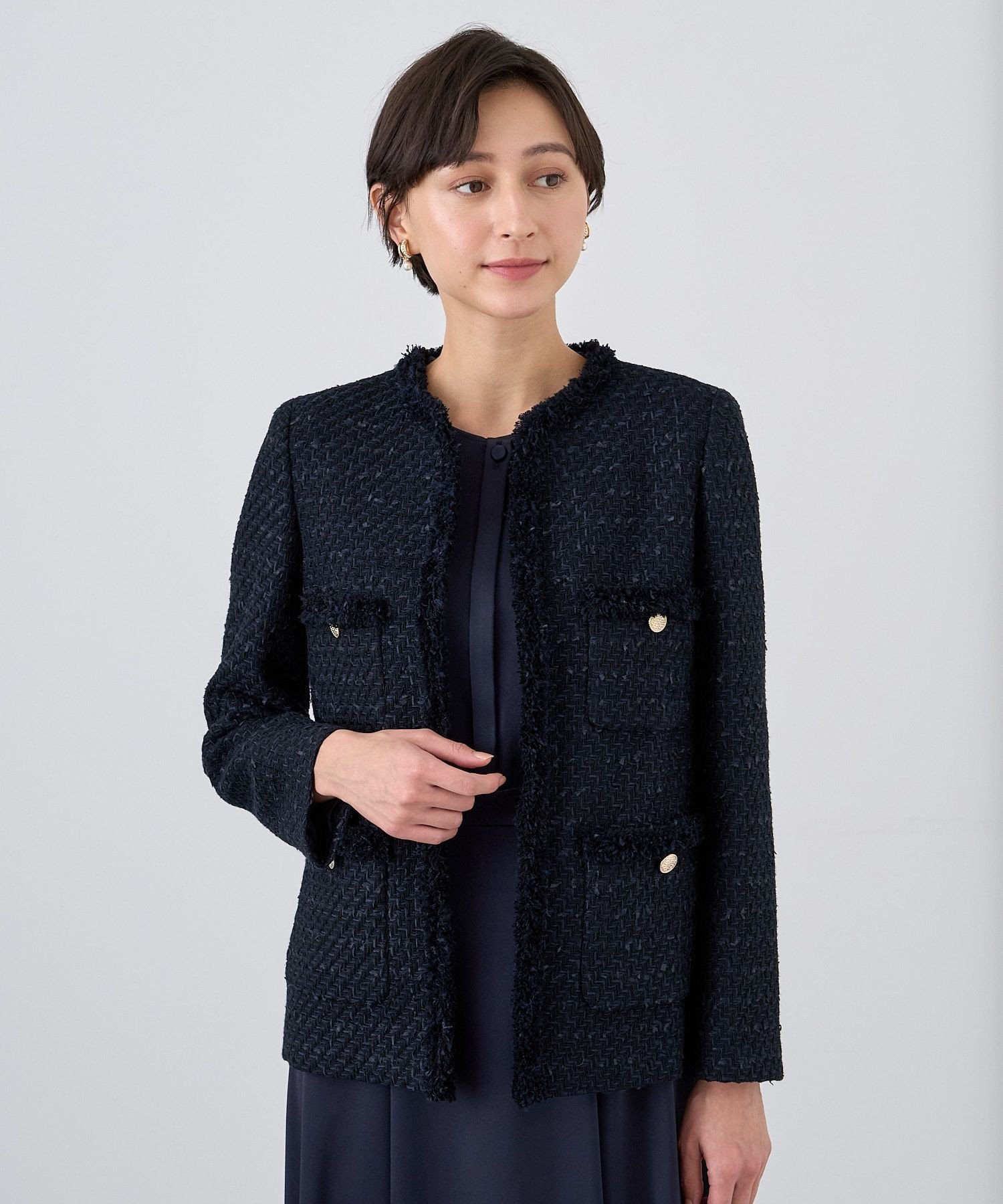 ANAYI｜【Eternal Line 2024】ミックスツイードロングノーカラー