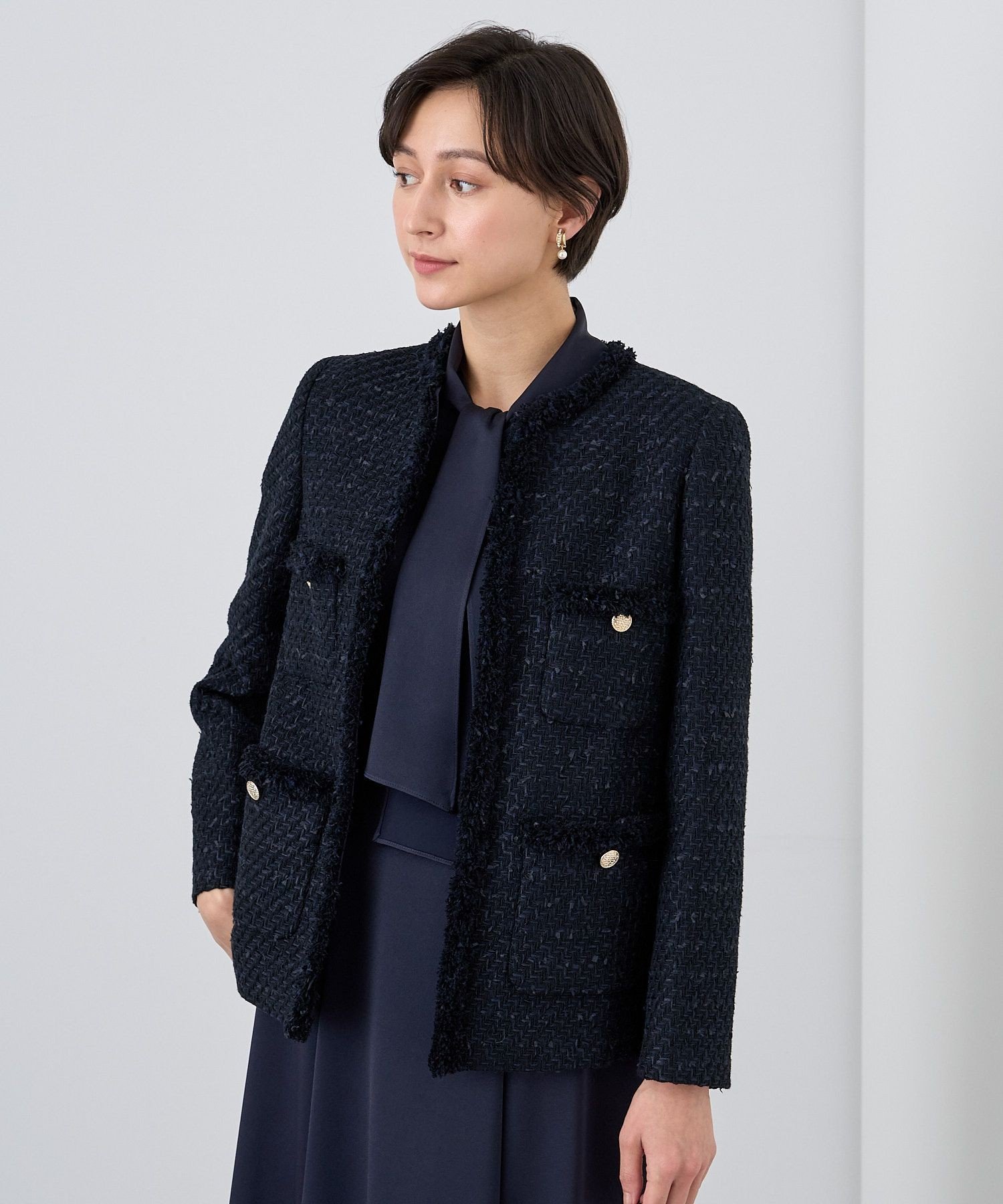 ANAYI｜【Eternal Line 2024】ミックスツイードロングノーカラー