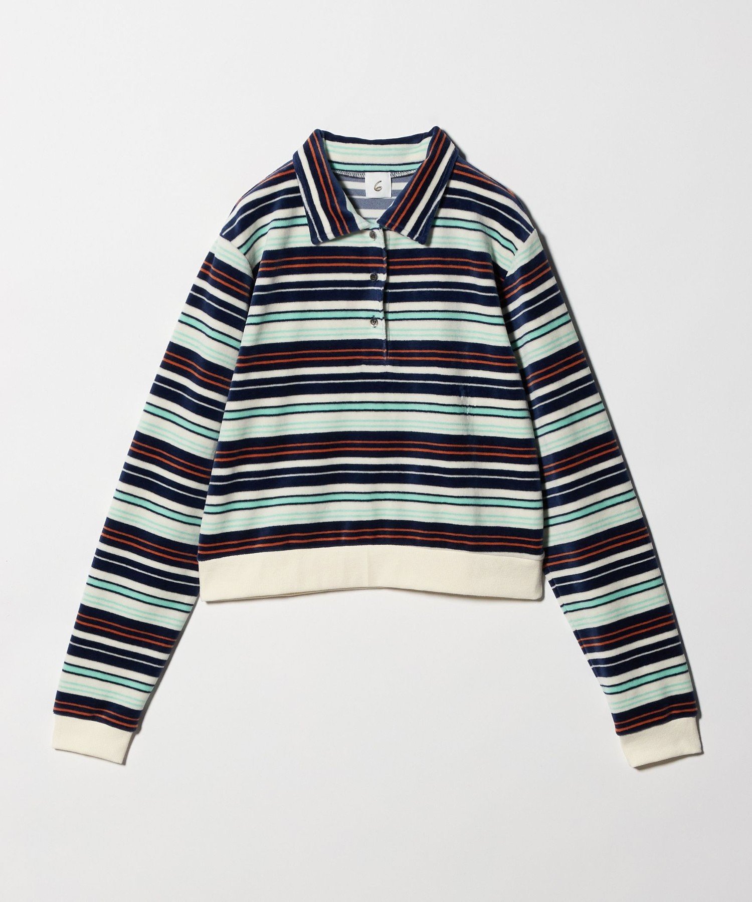 ＜6(ROKU)＞ベロア ボーダー ポロシャツ 6 tシャツ 「6(ROKU)」ベロア ボーダー ポロシャツ レディース