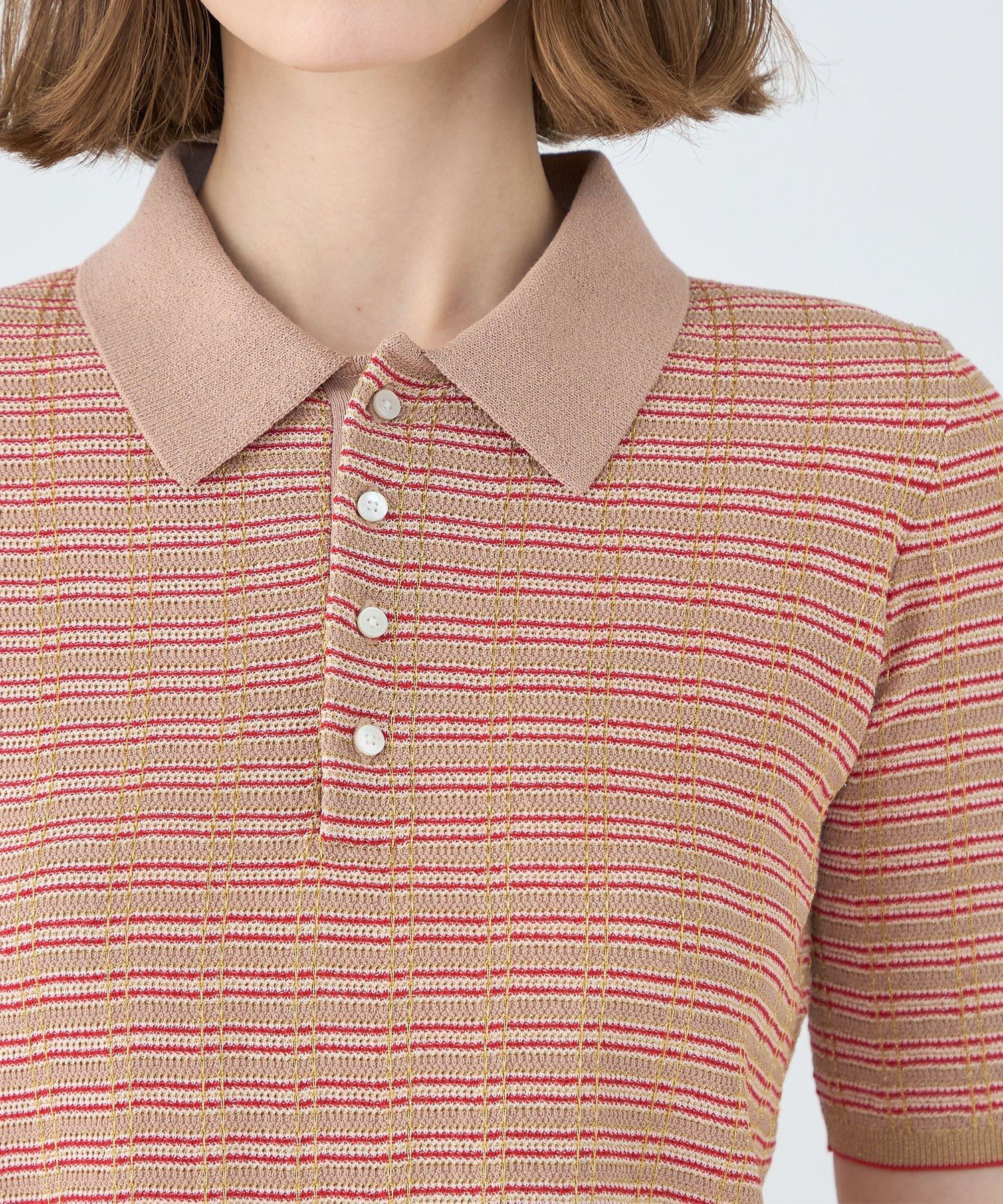 TOMORROWLAND｜コットンナイロンラメチェック ポロプルオーバー