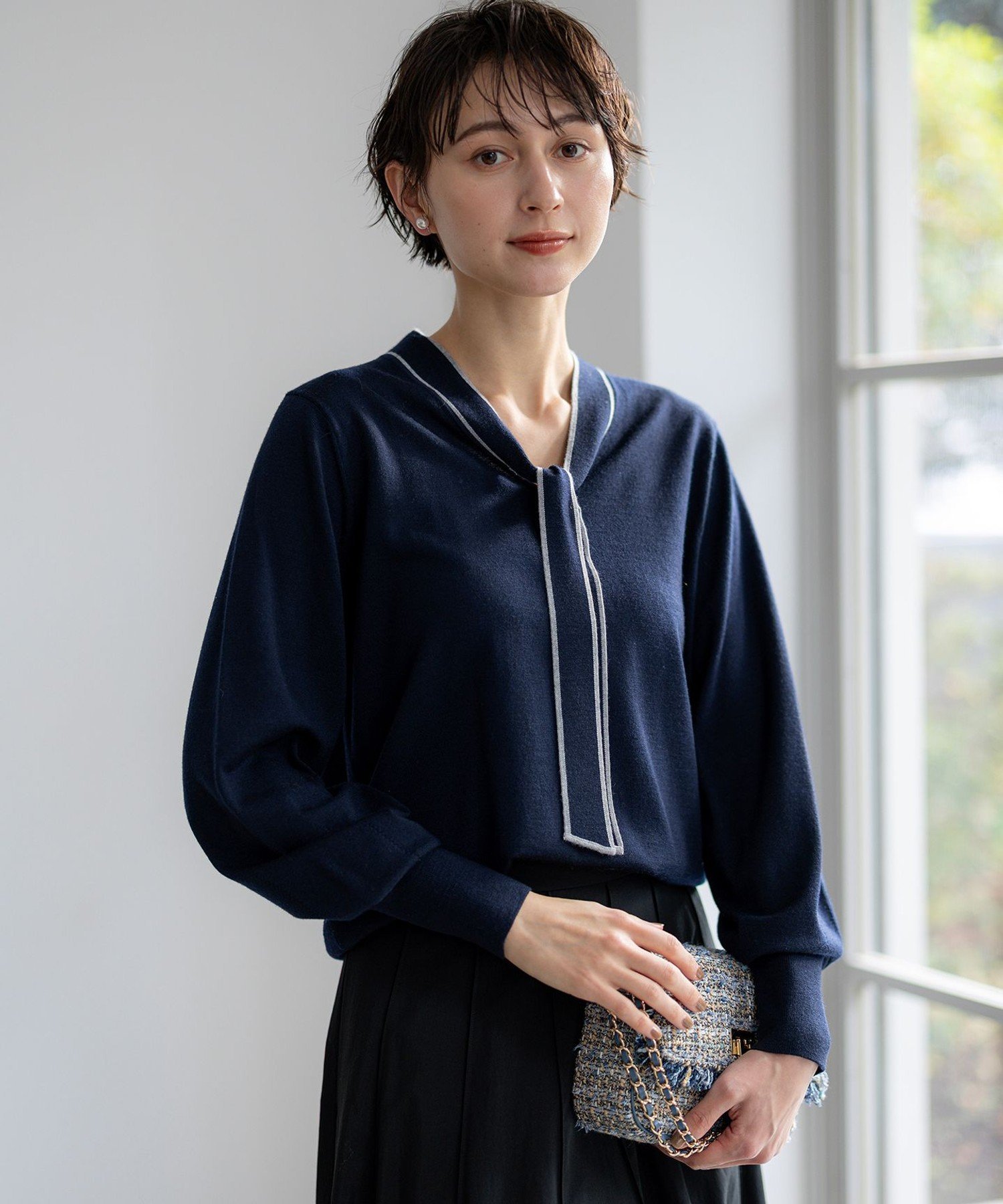 23区｜【洗える】ウーステッドウール ボウタイ ニット | Rakuten