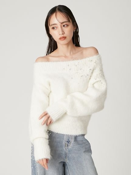 FRAY I.D｜アルパカシャギービジューオフショルニット | Rakuten