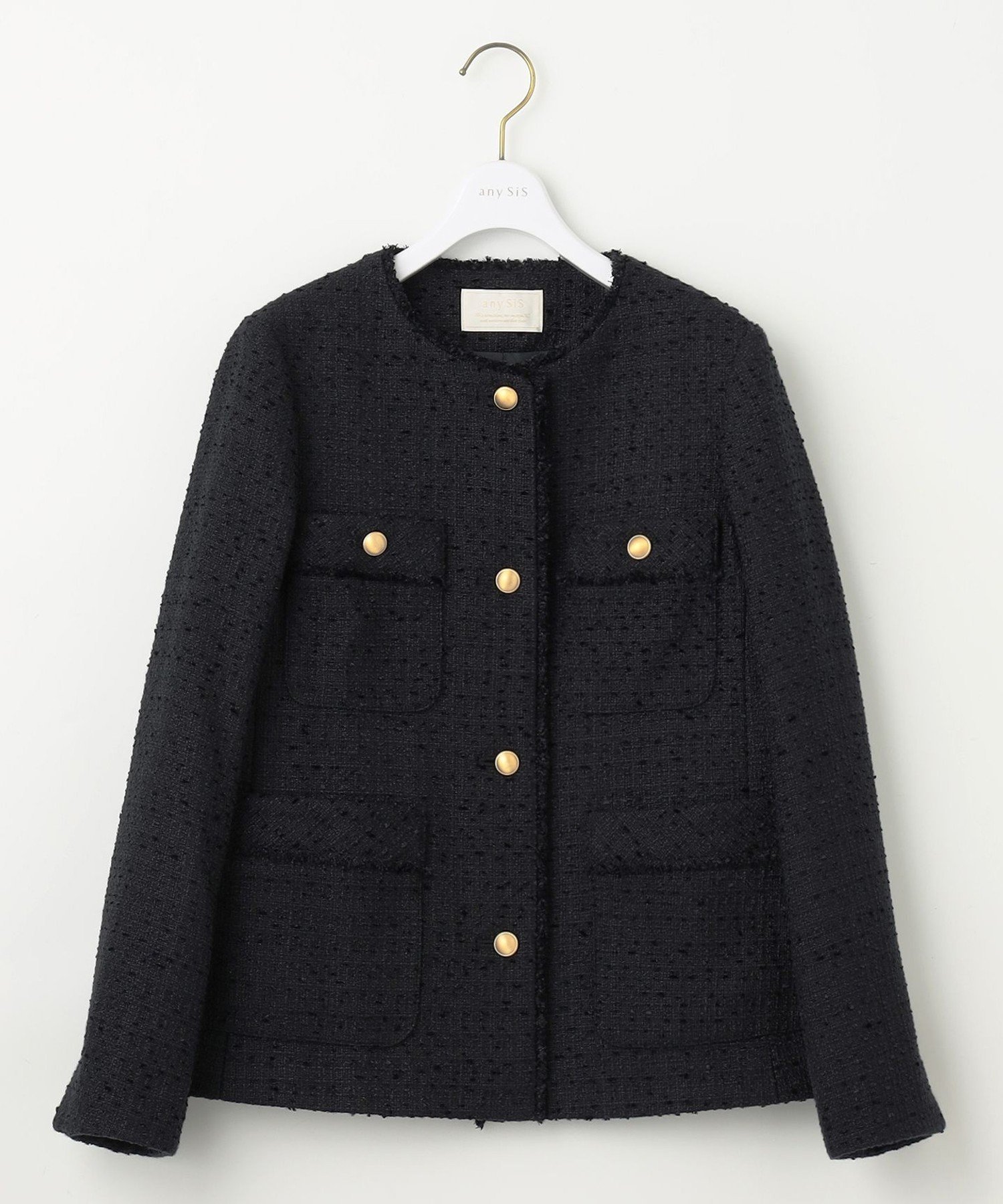 ANY SIS｜ツイードノーカラーミドル ジャケット | Rakuten Fashion