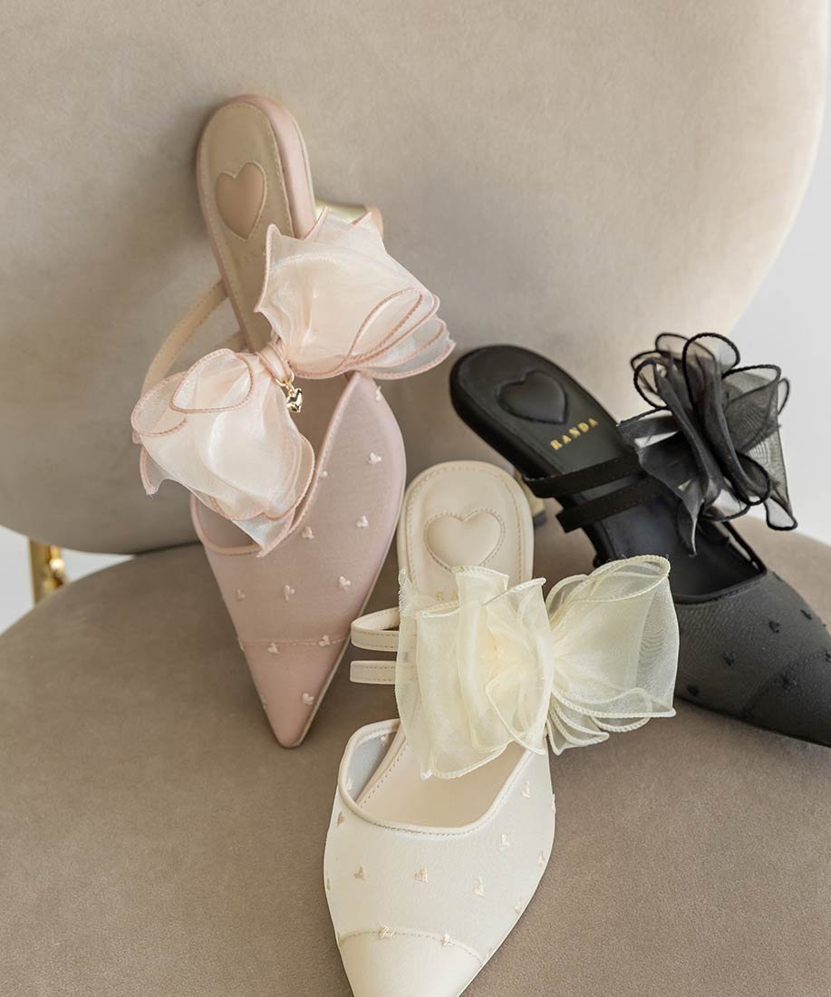 RANDA｜【HEART COLLECTION】シフォンリボンハートミュールパンプス