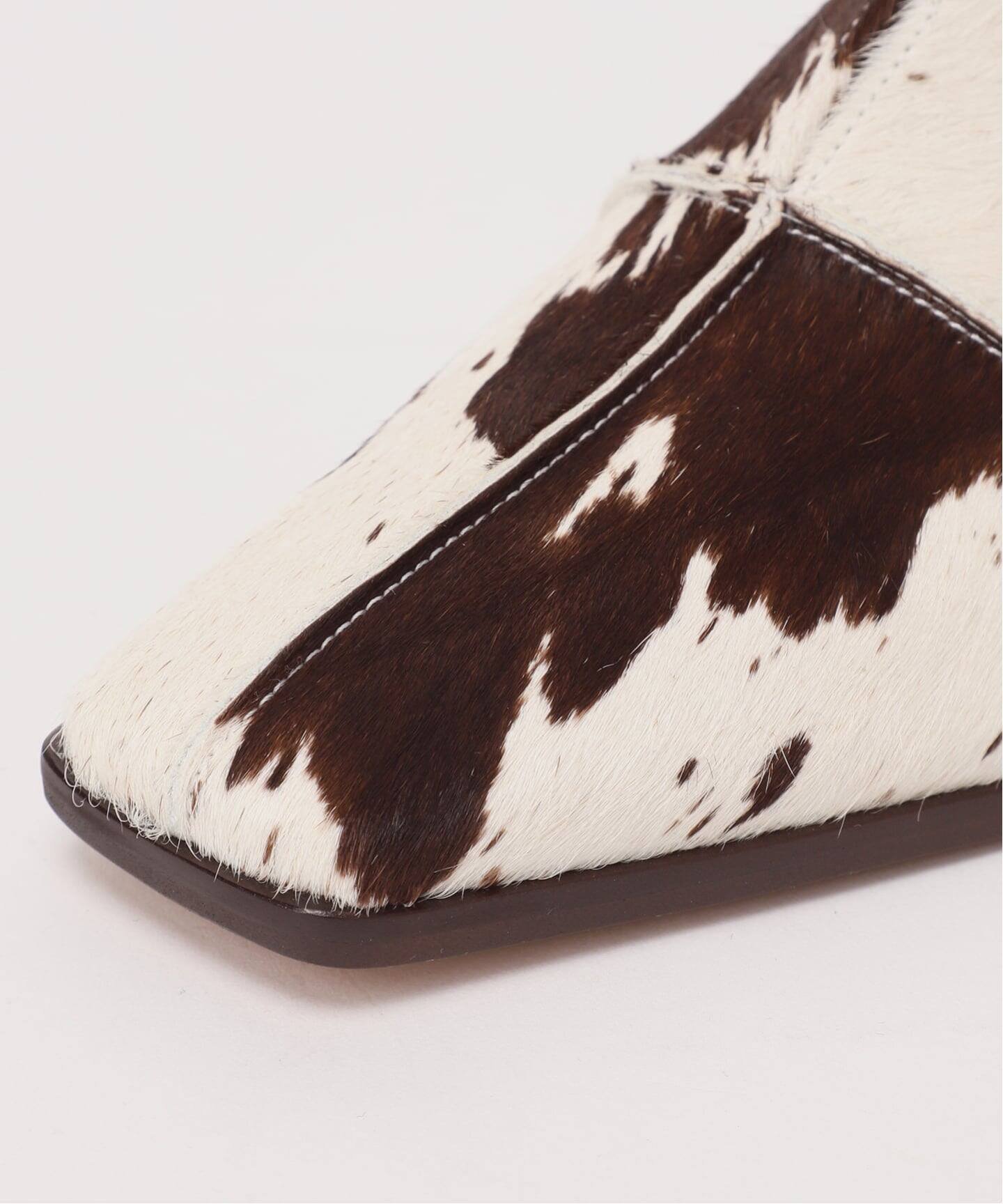 LE TALON｜GRISEレザースクエアクロスシームアンクルフラット