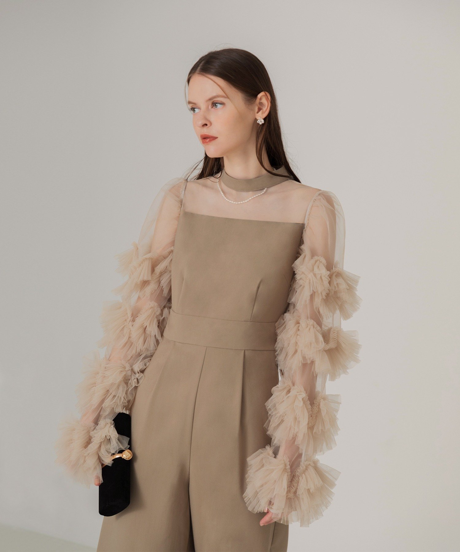 Leja｜LEJA-ボリュームチュールスリーブオールインワンパンツドレス