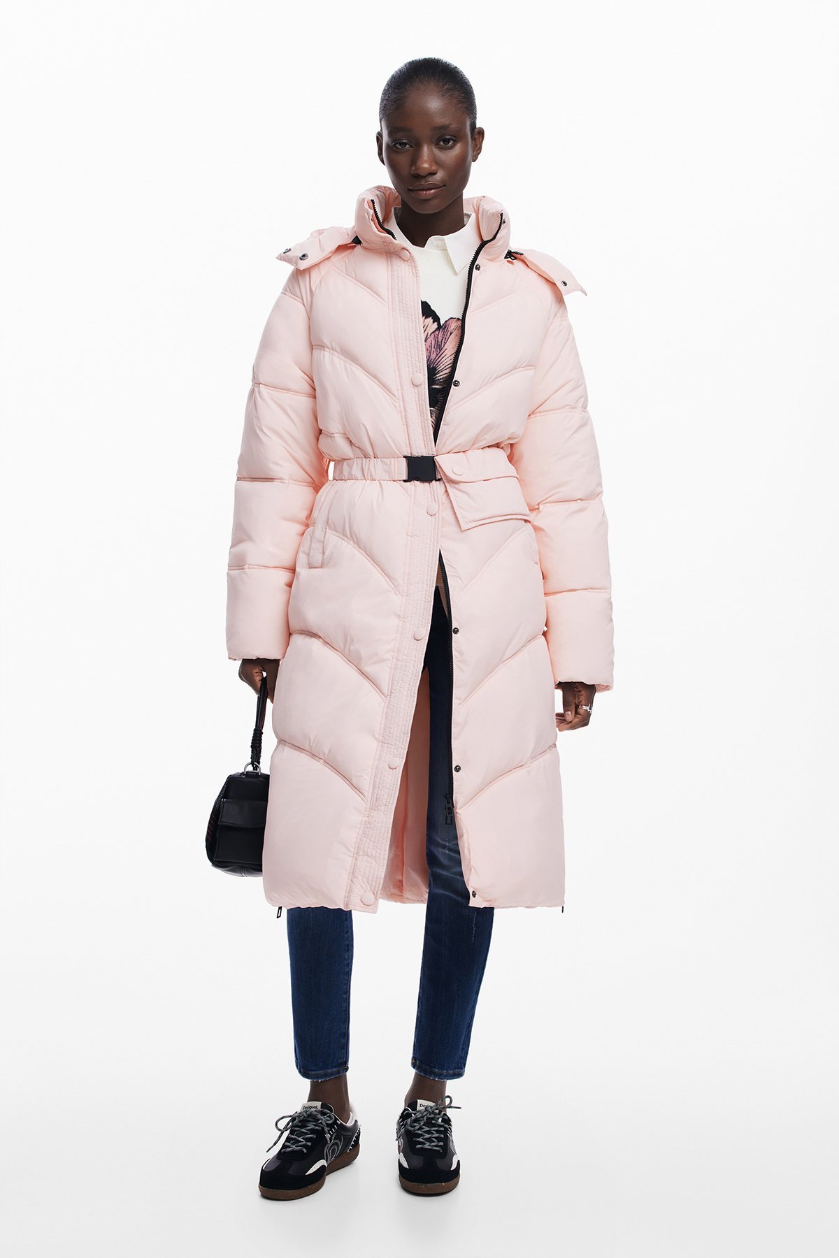 Desigual｜ベルト付き ロング丈 中綿コート ライトピンク | Rakuten