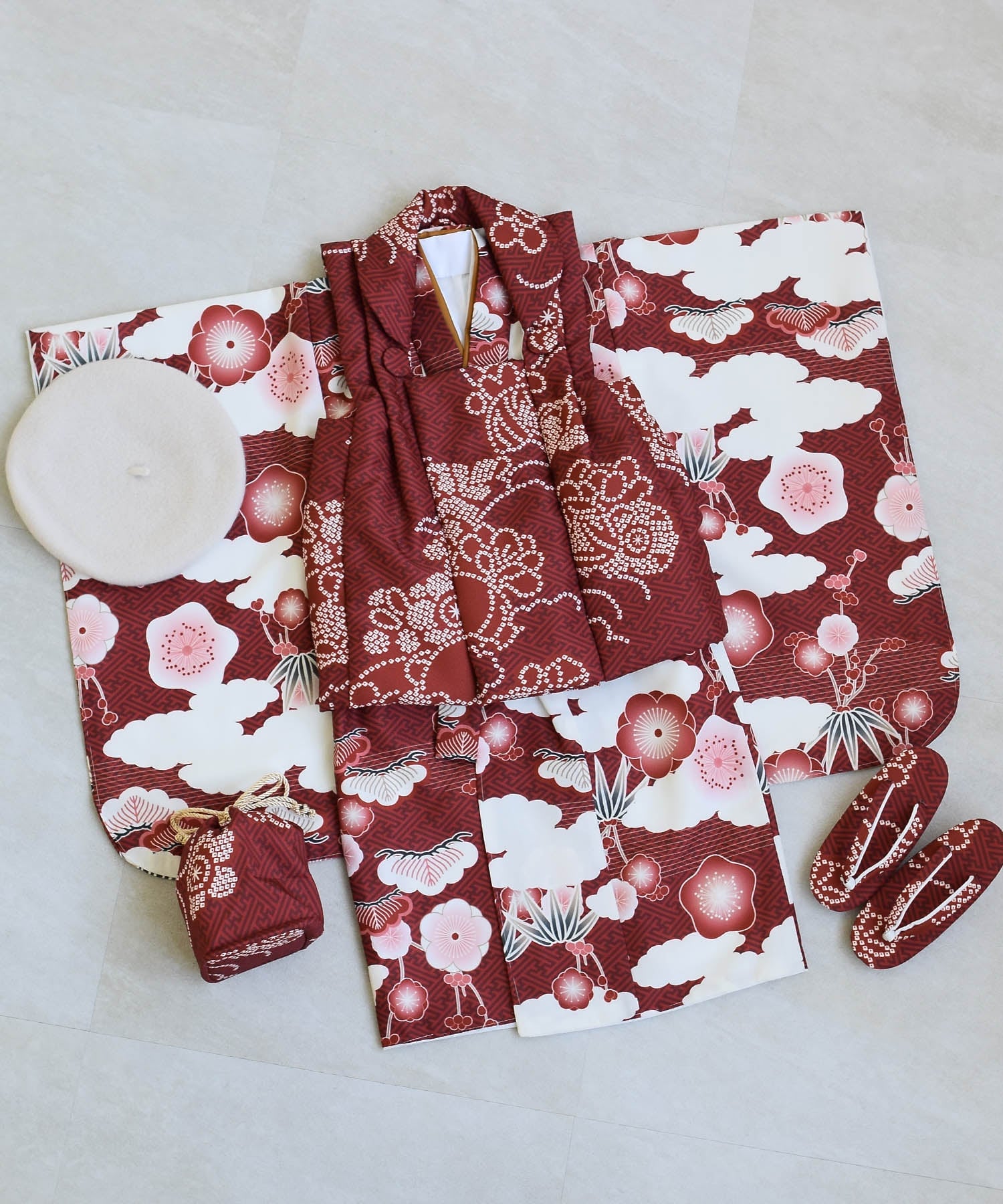 utatane｜ひよこ商店 七五三 着物 3歳 女の子 被布セット えんじの絞り