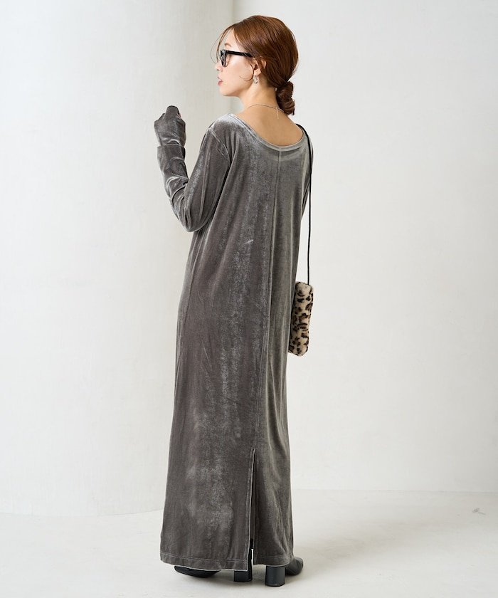 FREAK'S STORE｜ベロア バレエネック ロング ワンピース【限定展開