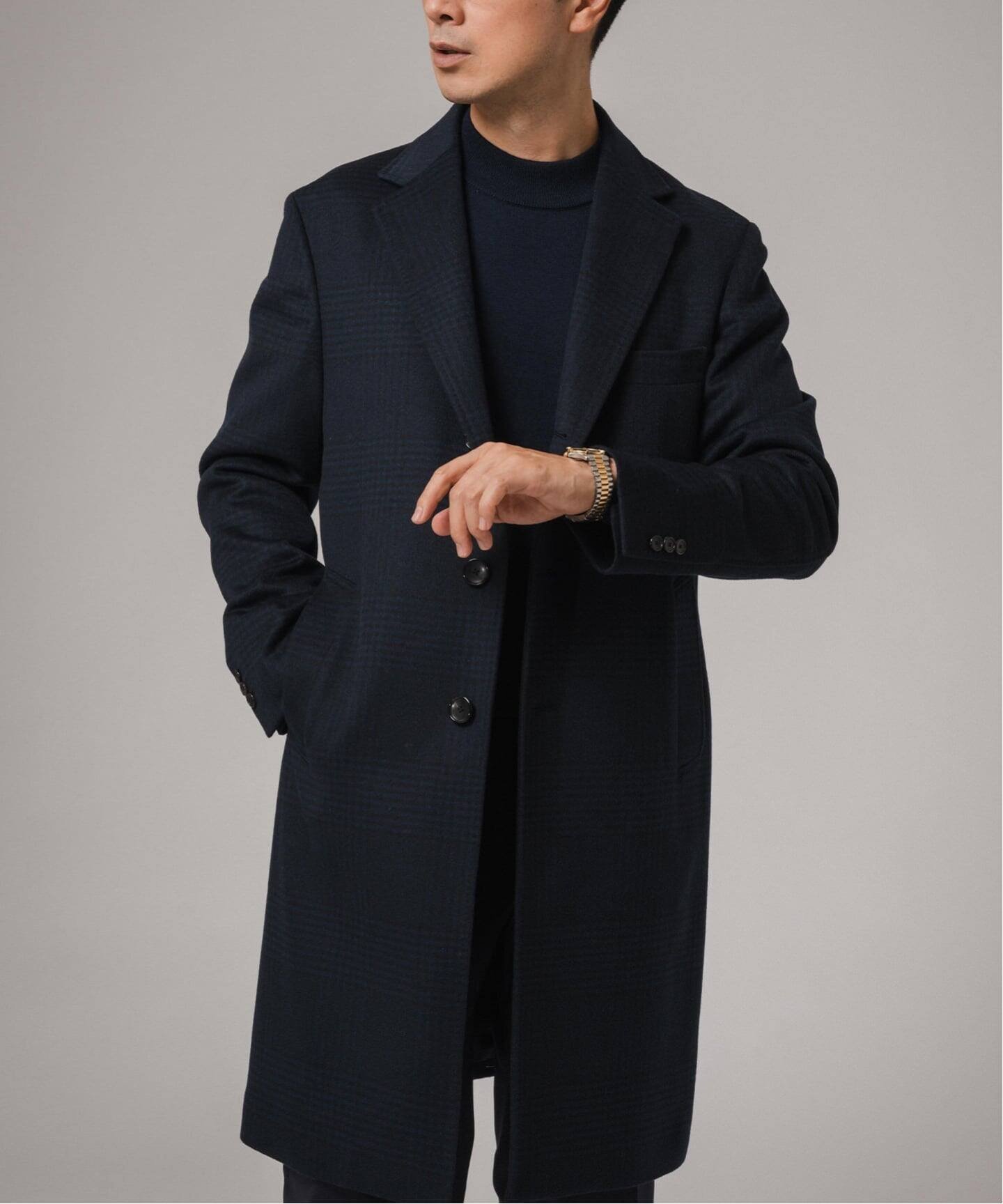 EDIFICE｜SUPER 140's ウール / カシミヤ チェスターコート(チェック