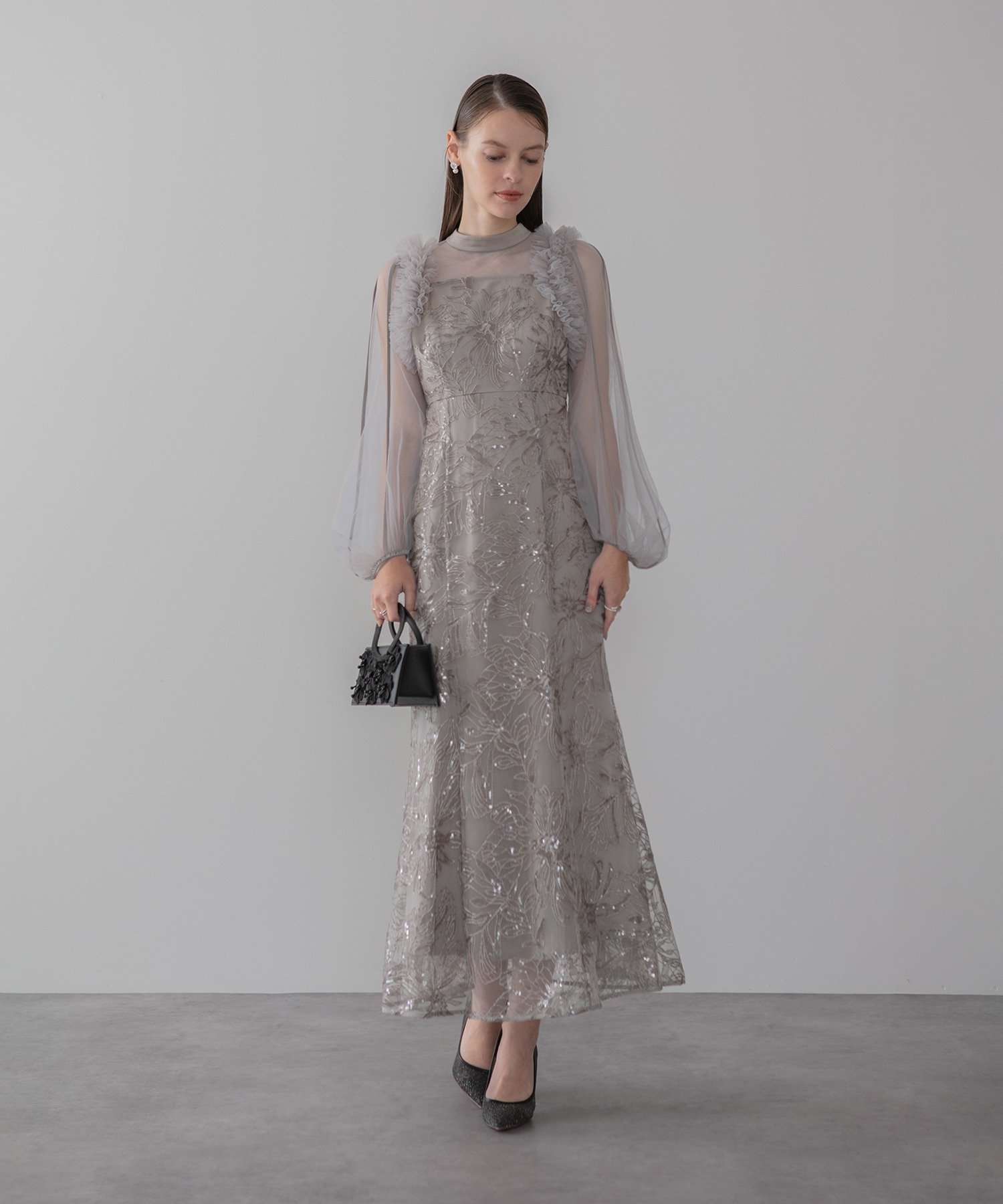 Leja｜Leja-フラワースパンコールチュールフリルロングスリーブ