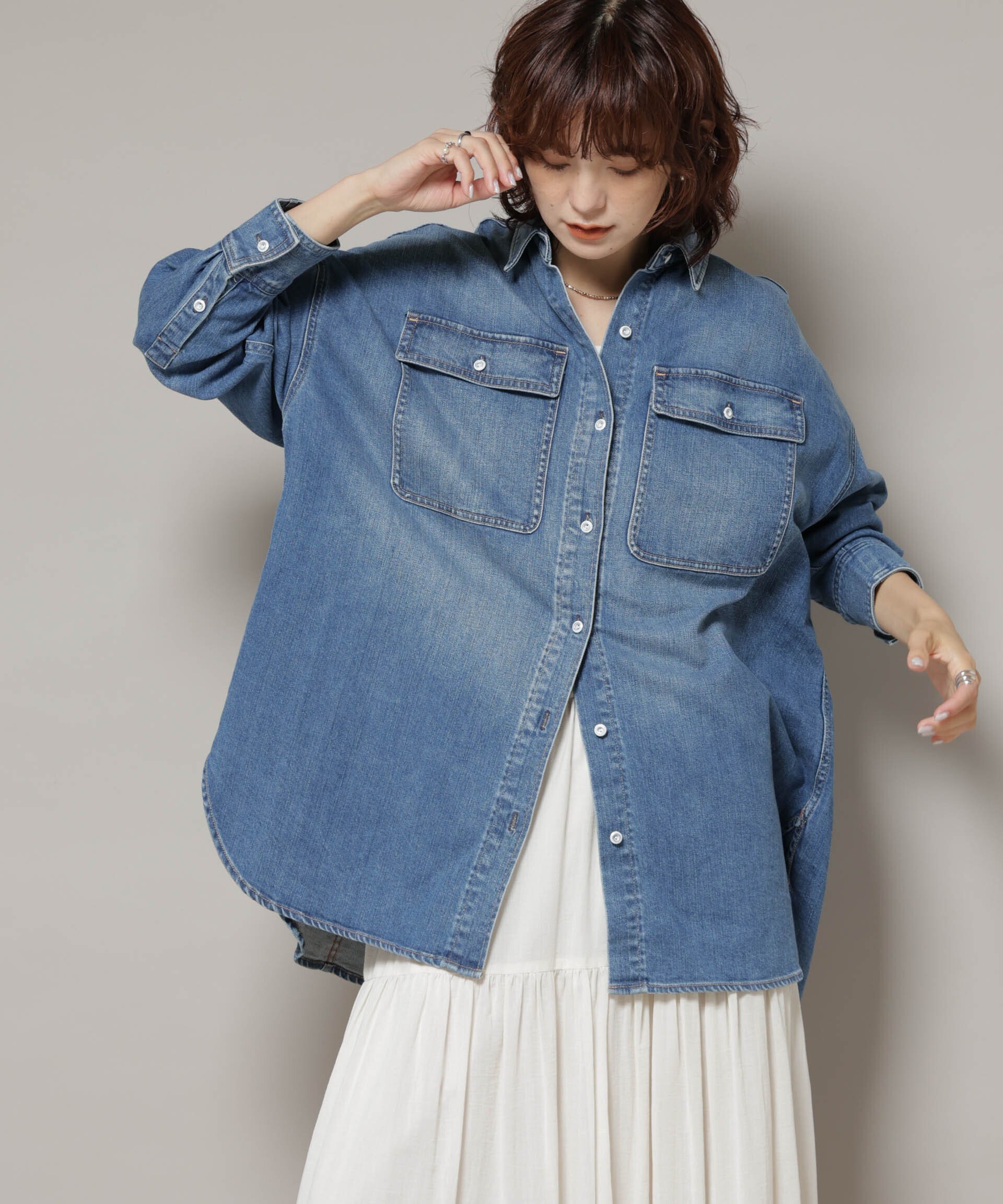 NANO universe｜Healthy DENIM/Almond デニム ビッグシャツ | Rakuten