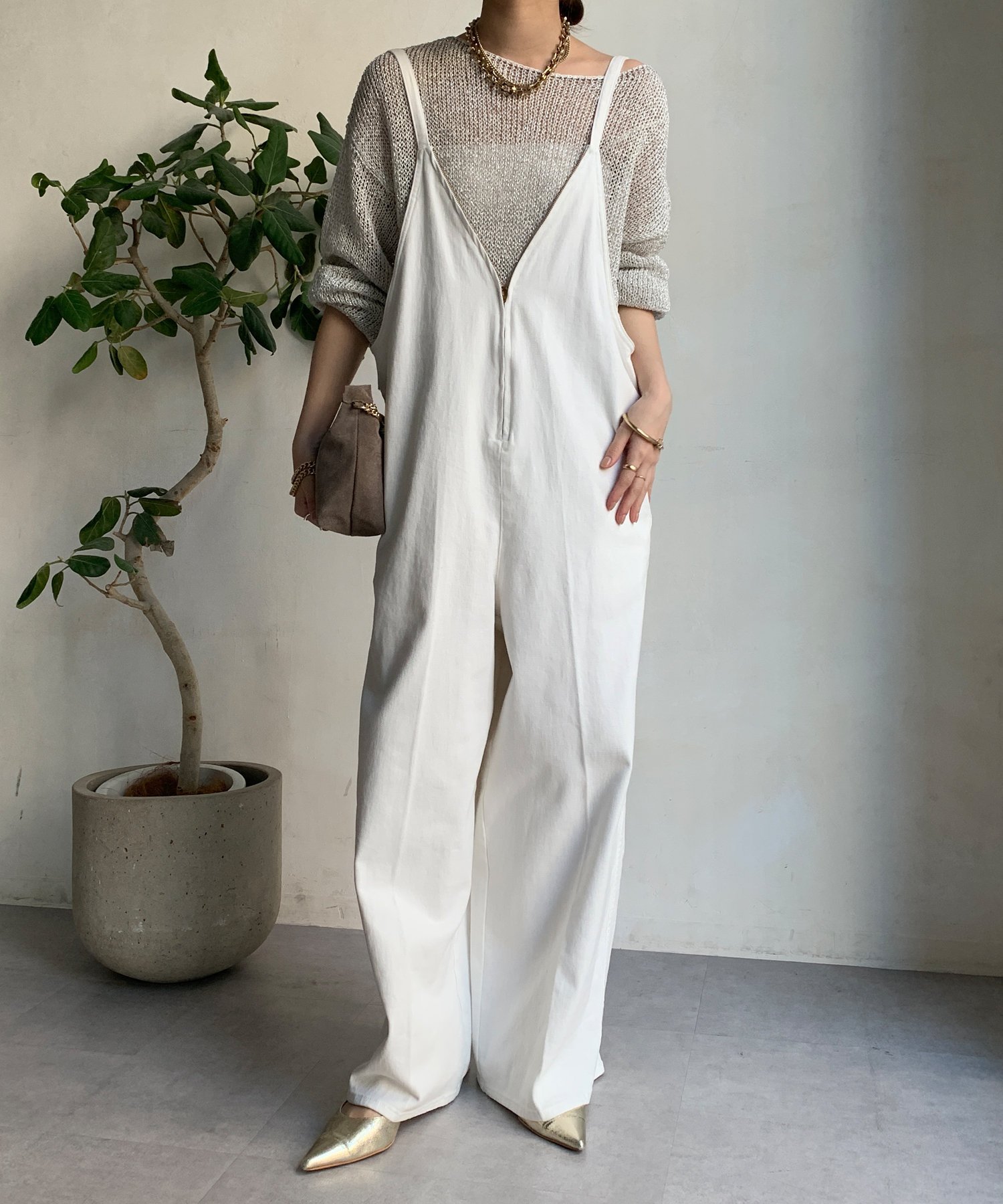 DOUDOU｜細紐デニムフロントジップサロペット | Rakuten Fashion(楽天