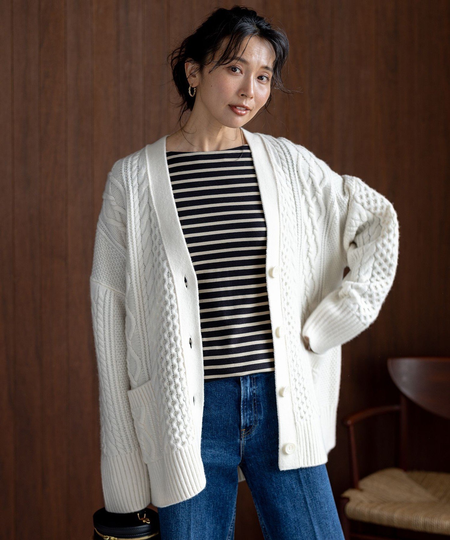 23区｜【洗える】ウールカシミヤ アランパターン カーディガン