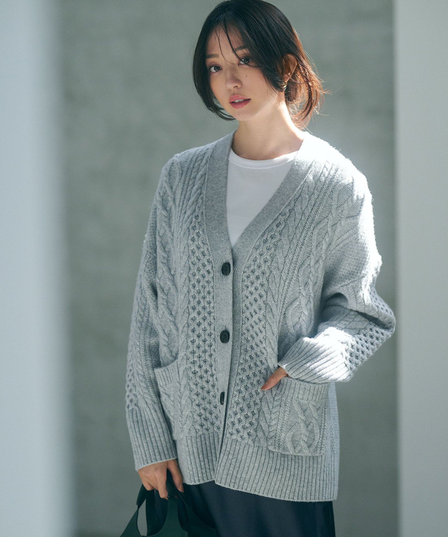 23区｜【洗える】ウールカシミヤ アランパターン カーディガン