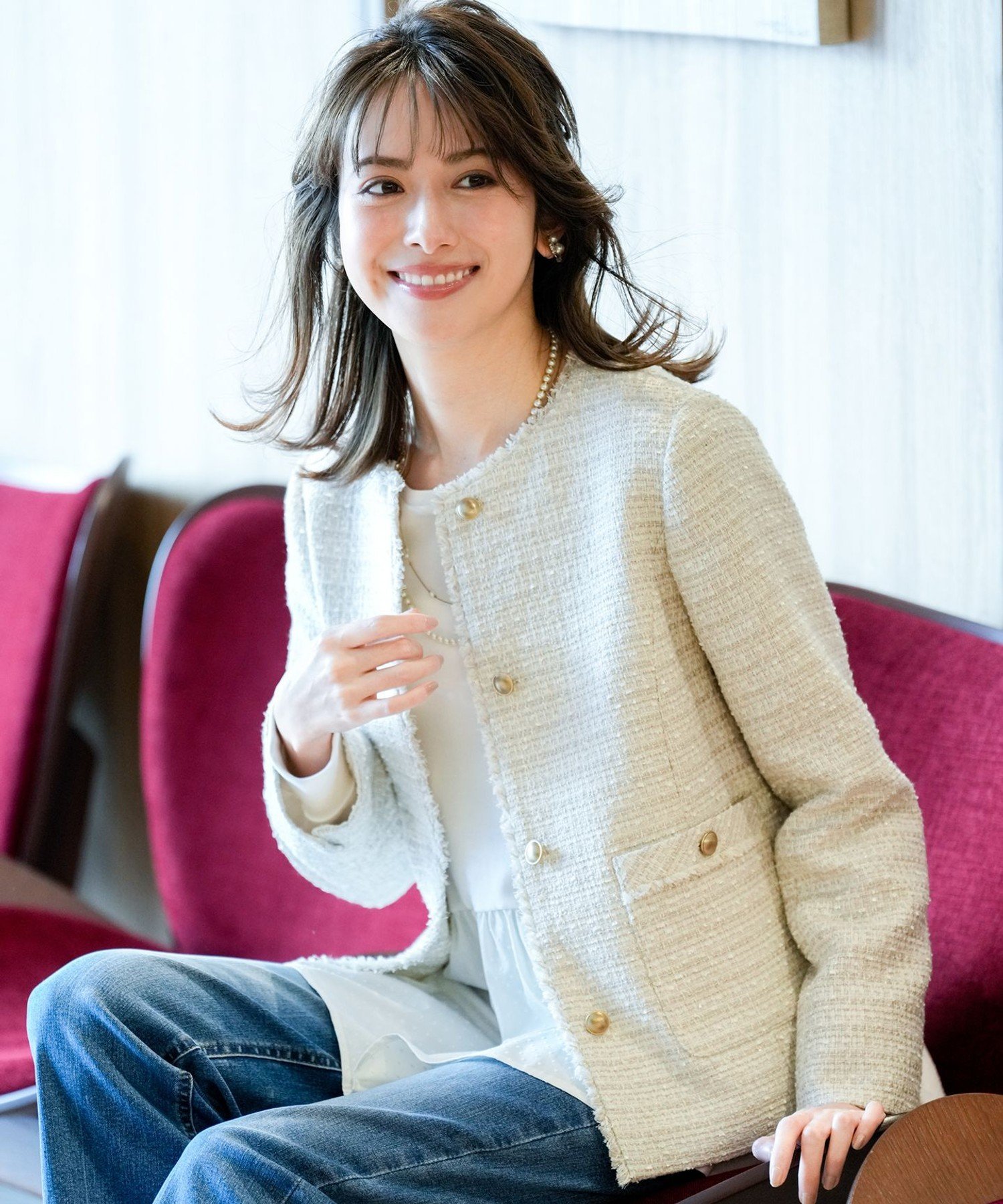 ANY SIS｜ノーカラーフリンジツイード ジャケット | Rakuten Fashion