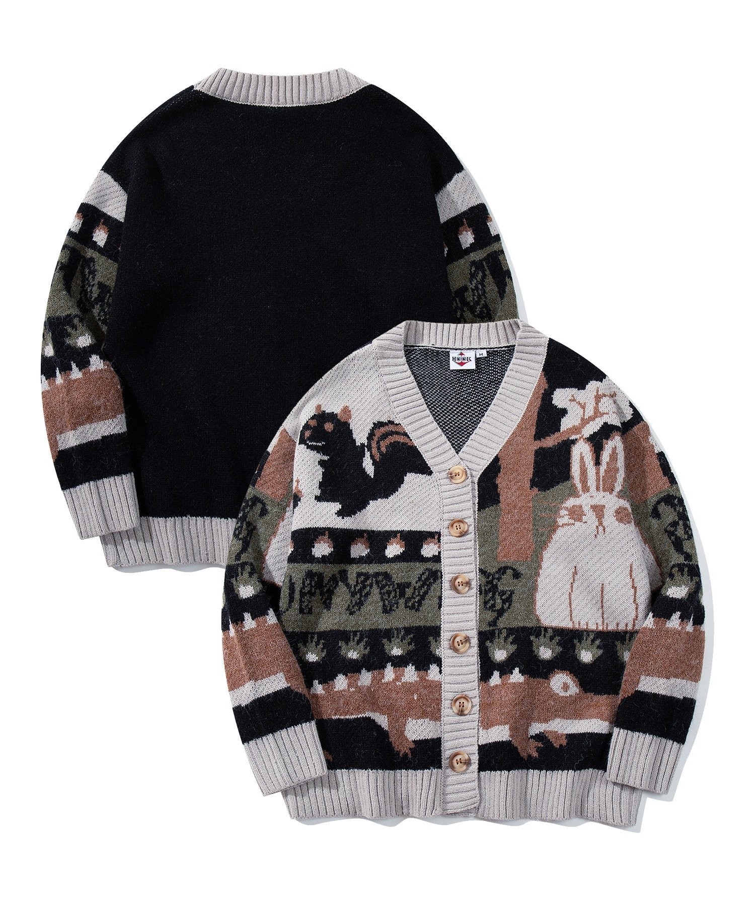 aimoha｜【HOOK】レトロ調パッチワーク柄ウサギイラストカーディガン