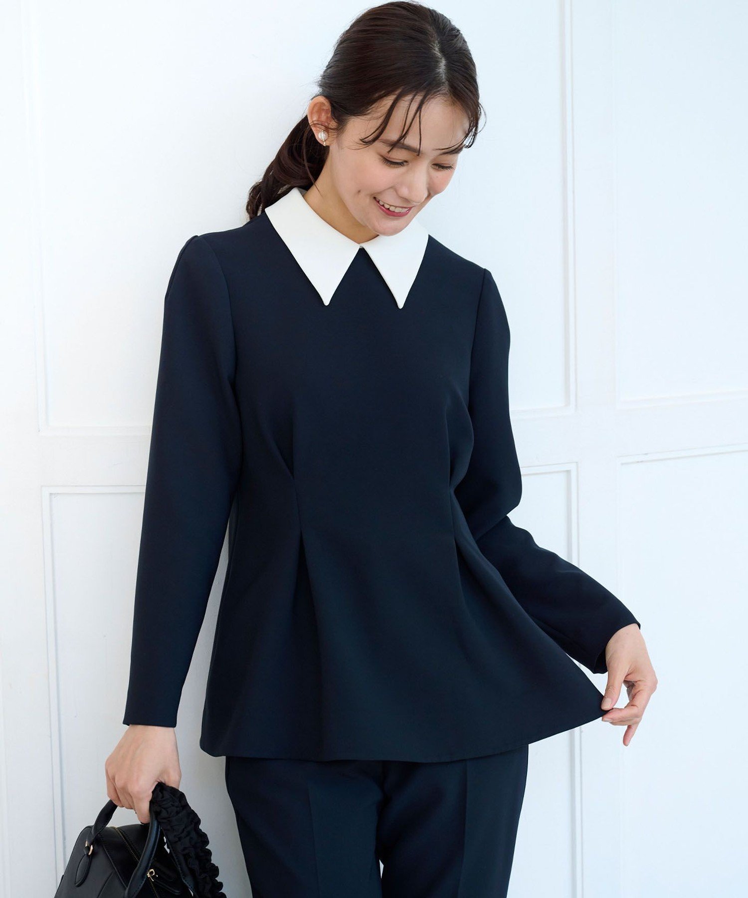 組曲｜【KUMIKYOKU NAVY】コンフォータブルドレープ 襟付きブラウス