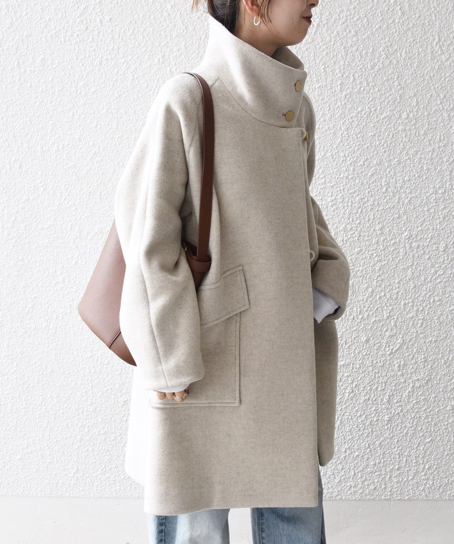 SHIPS｜SHIPS any: カシミヤ ミックス スタンドカラー ミドル コート