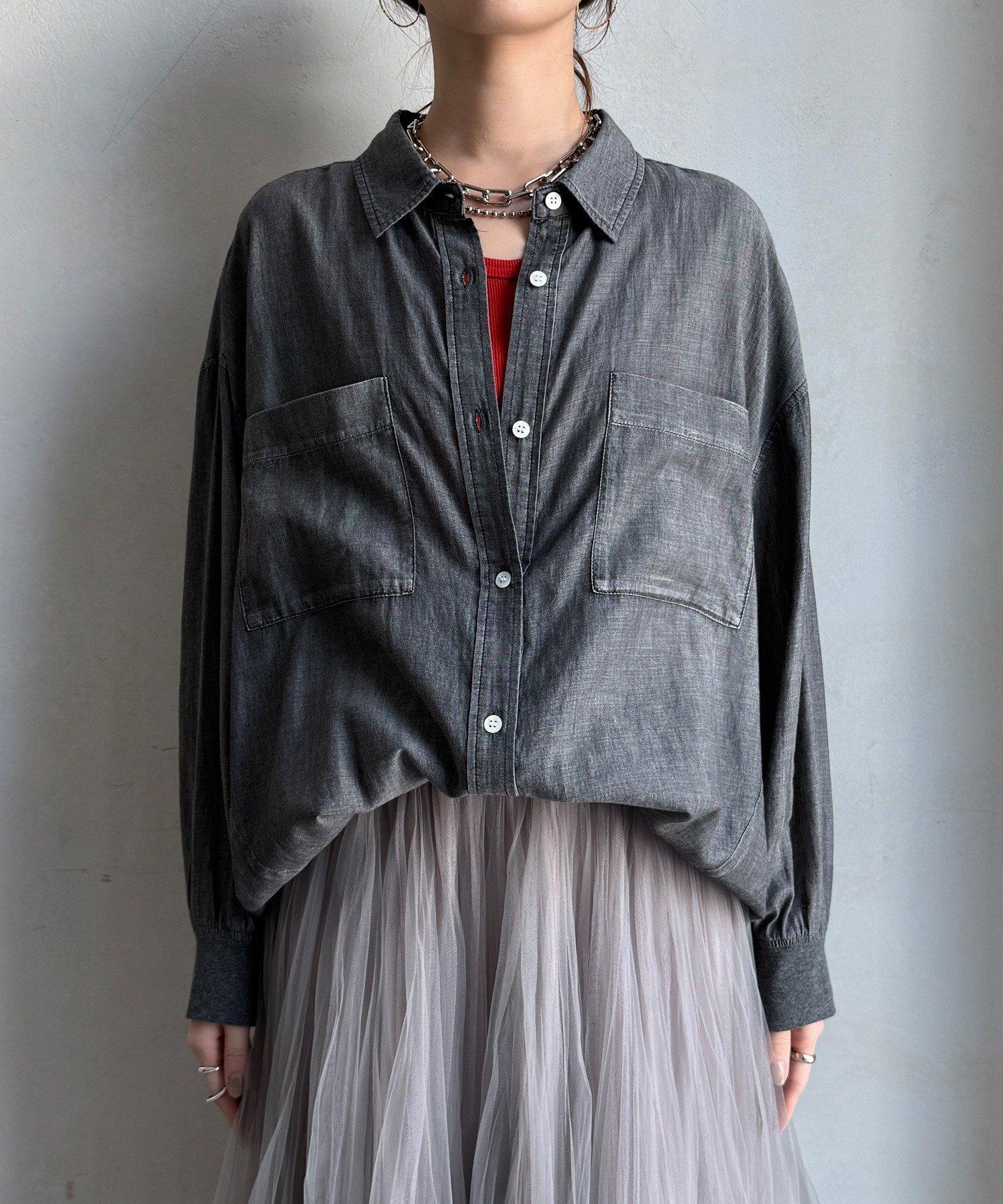 DOUDOU｜袖リブシアーデニムシャツ | Rakuten Fashion(楽天