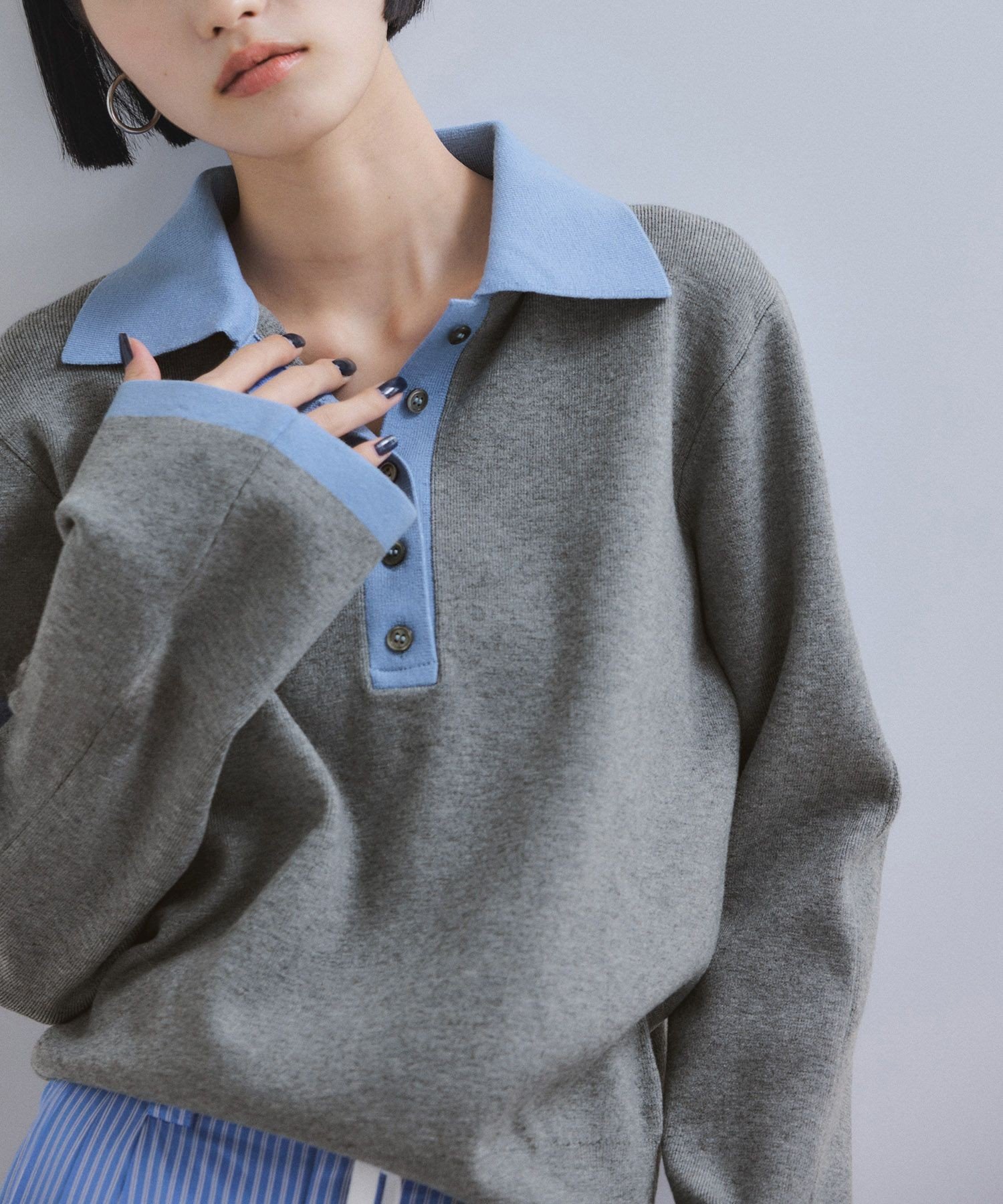 ADAM ET ROPE'｜【WEB限定】・【サステナブル】バイカラーポロニット