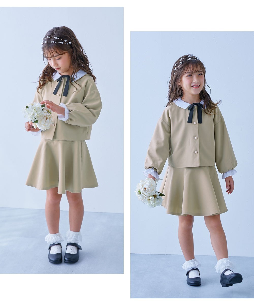 devirock｜フォーマル ガールズノーカラー 無地セットアップ 子供服