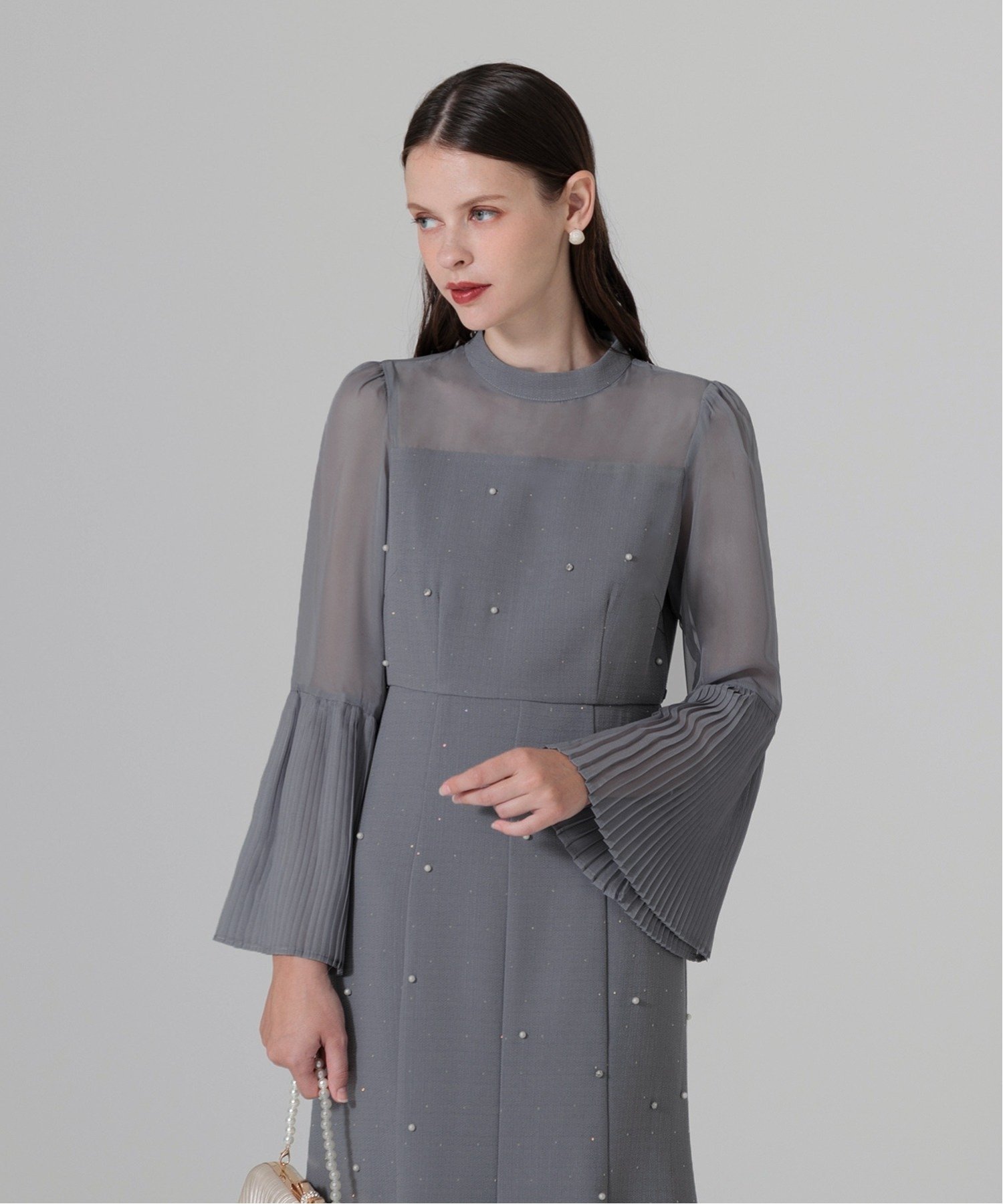 Leja｜LEJA/パールビジュープリーツフレアスリーブマーメイド