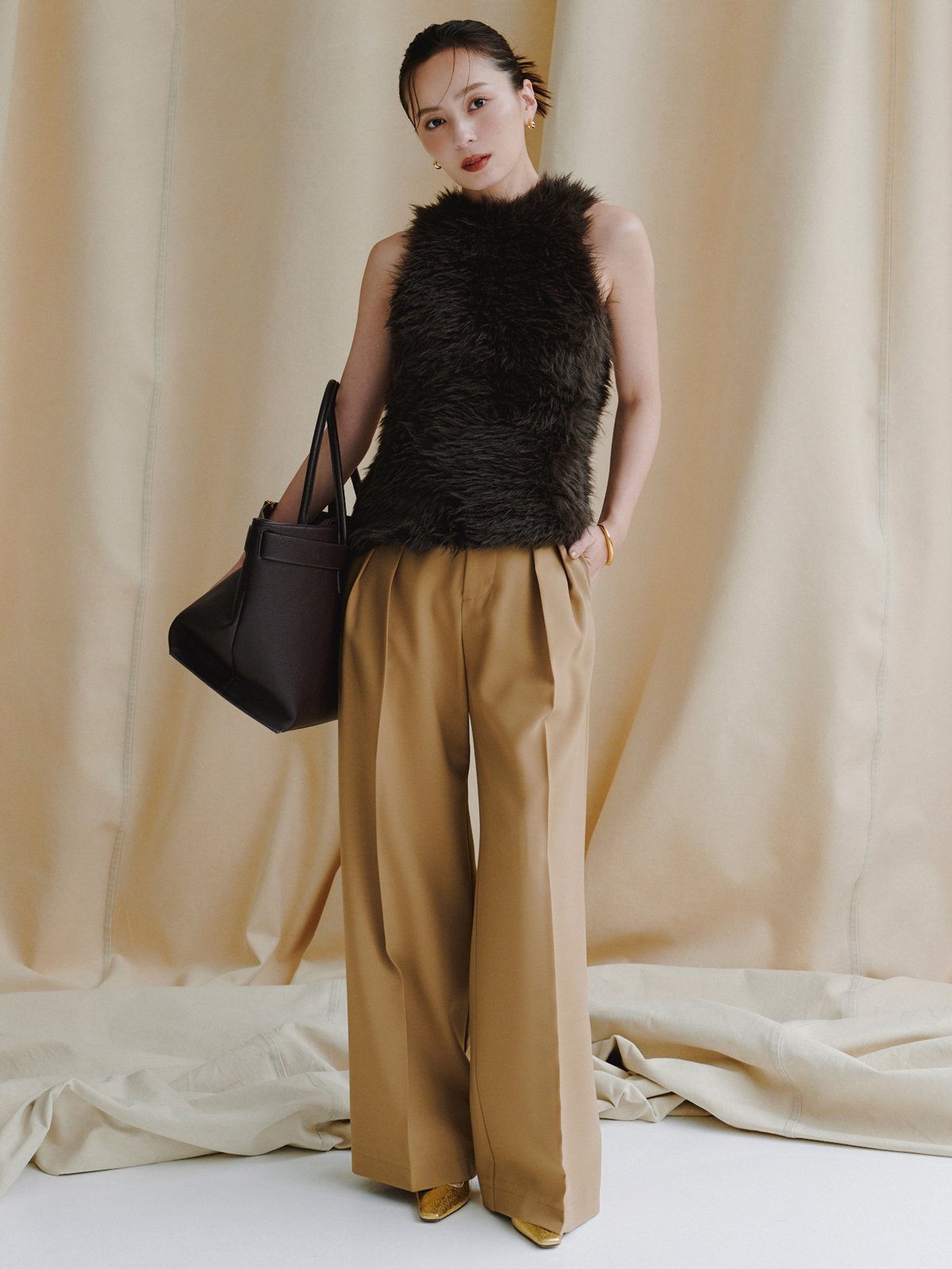 anuans｜ミッドウェイトツータックワイドパンツ | Rakuten Fashion