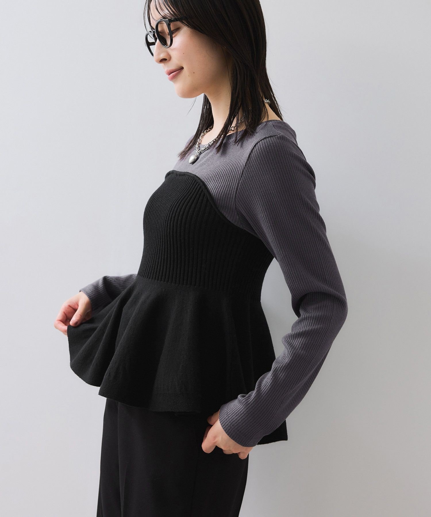 VIS｜ペプラムニットドッキングプルオーバー | Rakuten Fashion(楽天