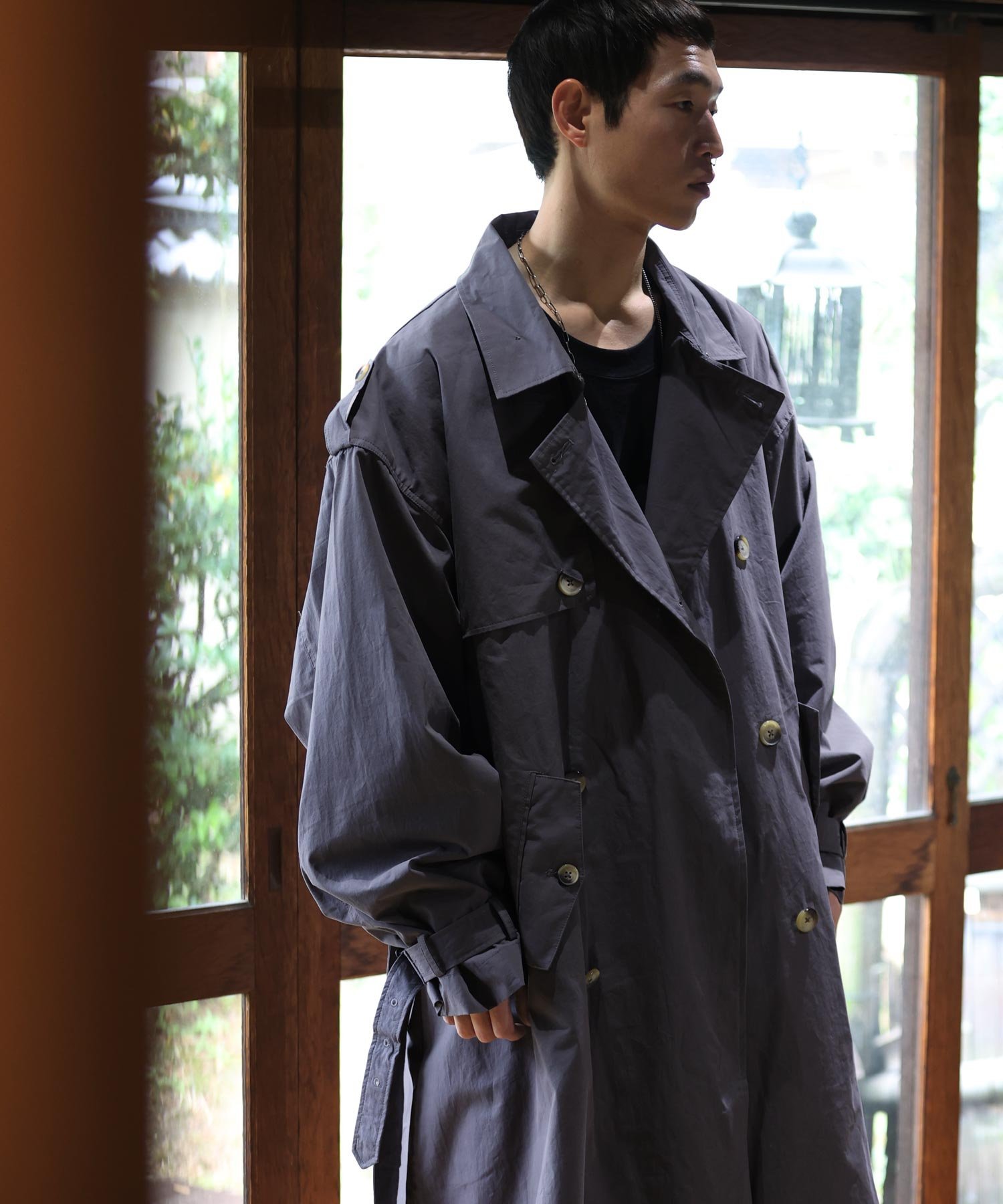 Aphlotus｜オーバーサイズ スタンドカラー ミリタリー トレンチコート