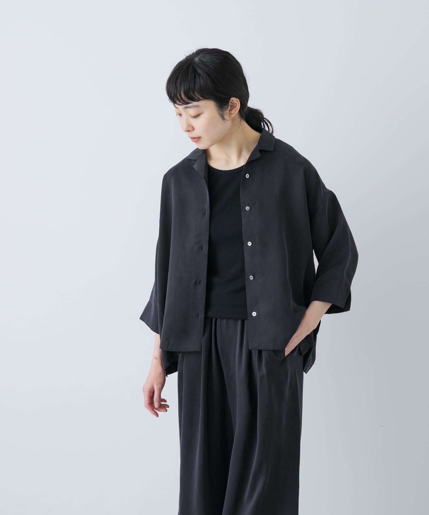 かぐれ｜キュプラオープンカラーシャツ | Rakuten Fashion(楽天