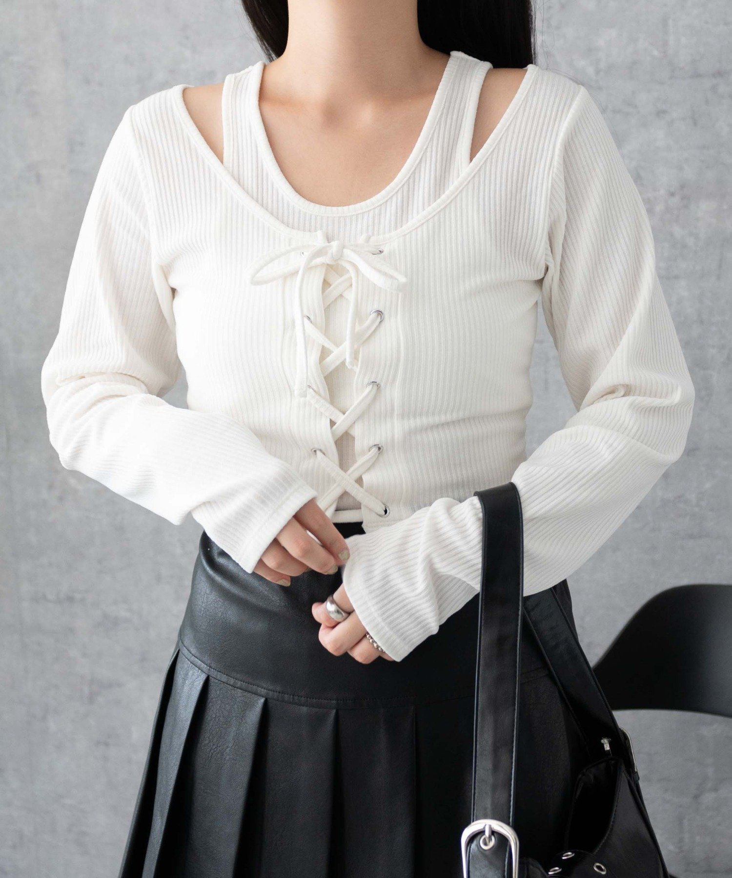 WEGO｜レイヤードレースアップ長袖トップス | Rakuten Fashion(楽天