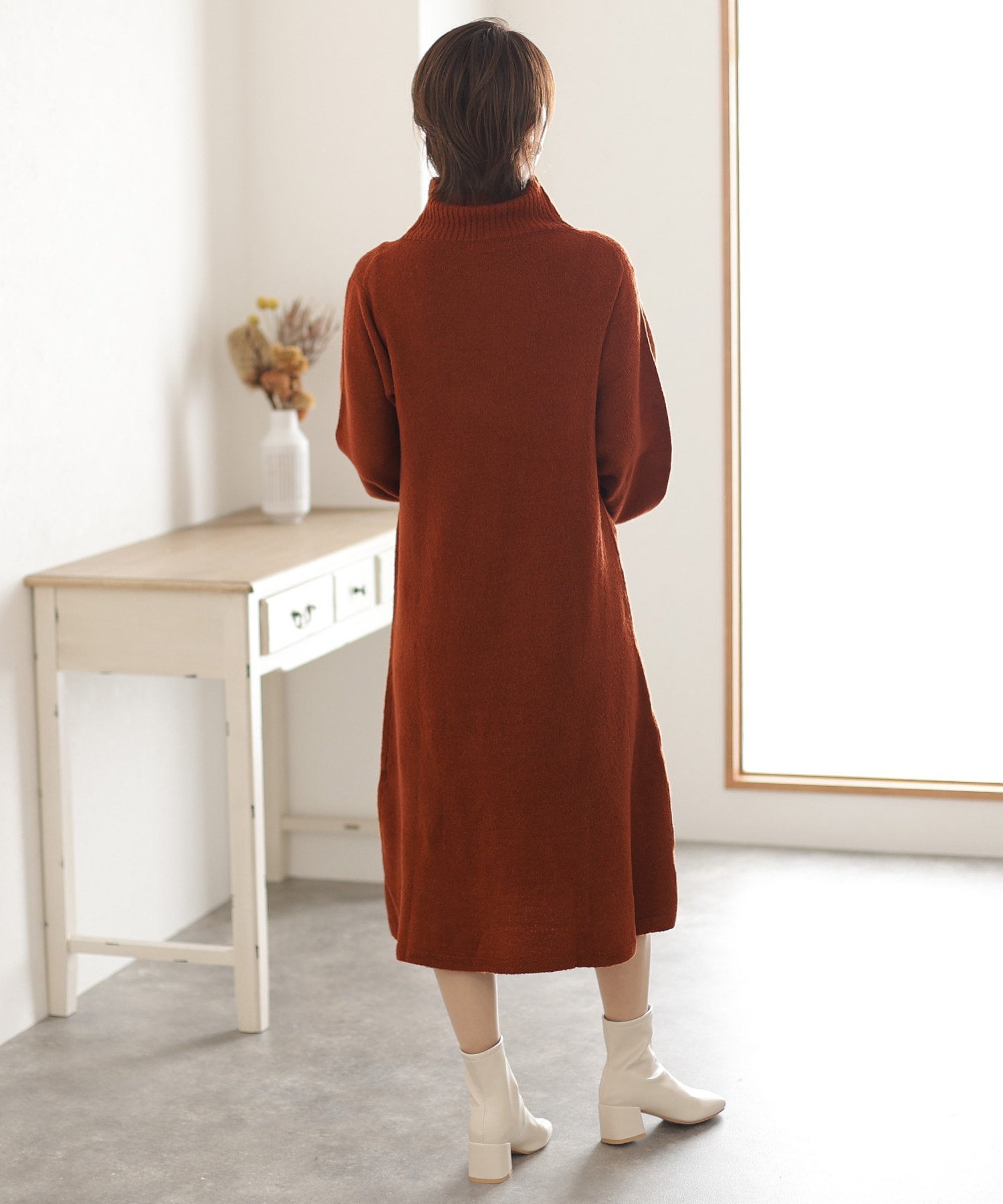 PourVous｜タートルネックフレアニット結婚式パーティードレスお呼ばれ