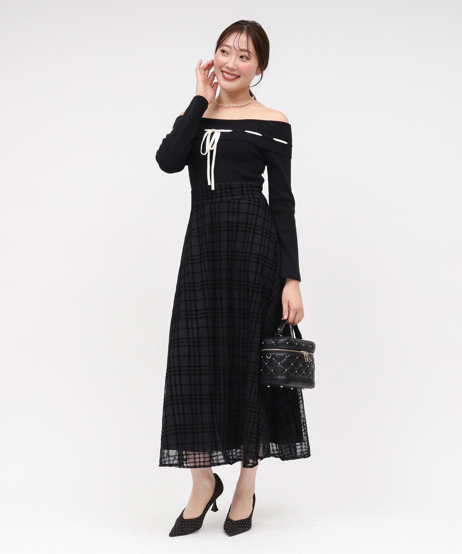 ROYAL PARTY｜配色リボンフロッキーチェックドッキングワンピース