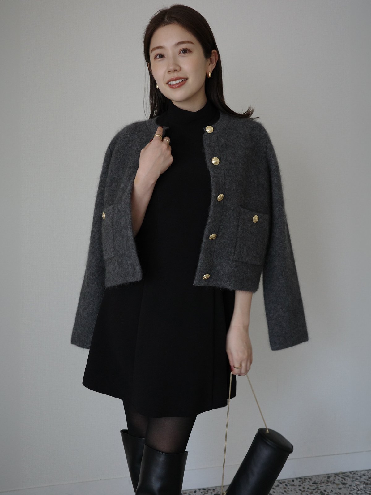 anuans｜カシミヤブレンドノーカラーニットジャケット | Rakuten