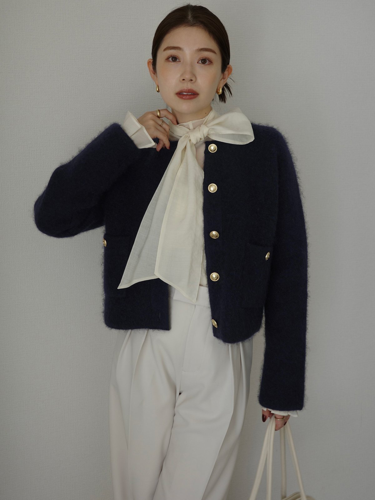 anuans｜カシミヤブレンドノーカラーニットジャケット | Rakuten